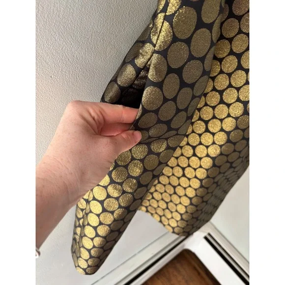 J.Crew Gold Metallic Polka Dot Jacquard Fit Flare Party Dress 8 - Picture 4 of 6